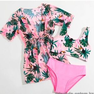 Shein toddler girl Tropical Pink Kids Swim Set size 5T